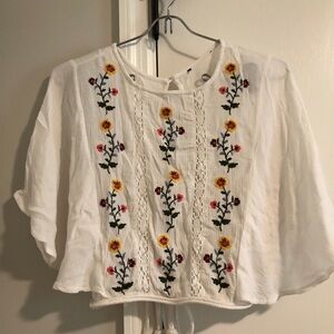 Forever 21 White Blouse with Floral Embroidery